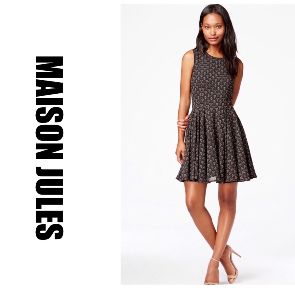 NWT Maison Jules Fitted Flare Black Dress Med